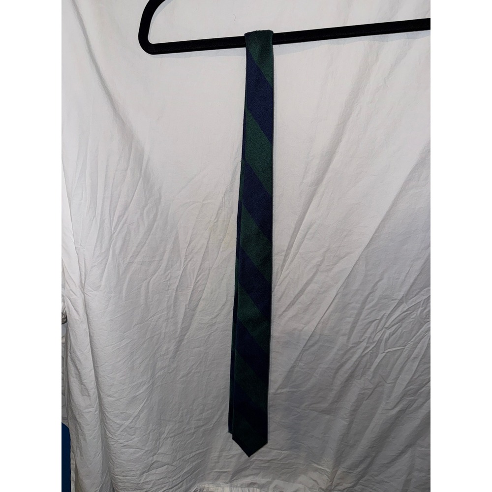 Knottery New York Mens Striped Silk Wool Blend Tie Navy Blue Forest Green Stripe